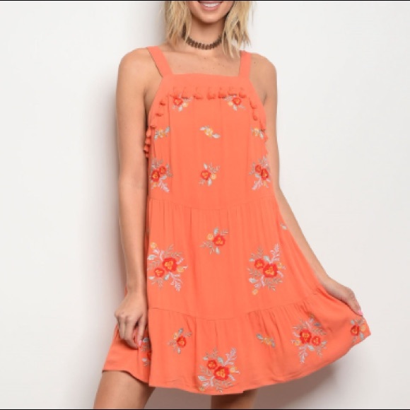 Trendy boutique Dresses & Skirts - Orange salmon square neck floral print tunic dress